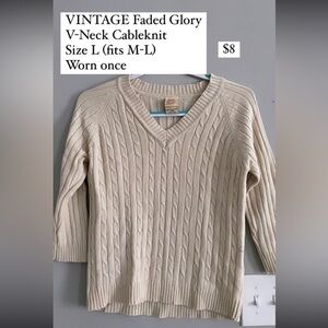 Vintage Faded Glory V-Neck Cableknit
